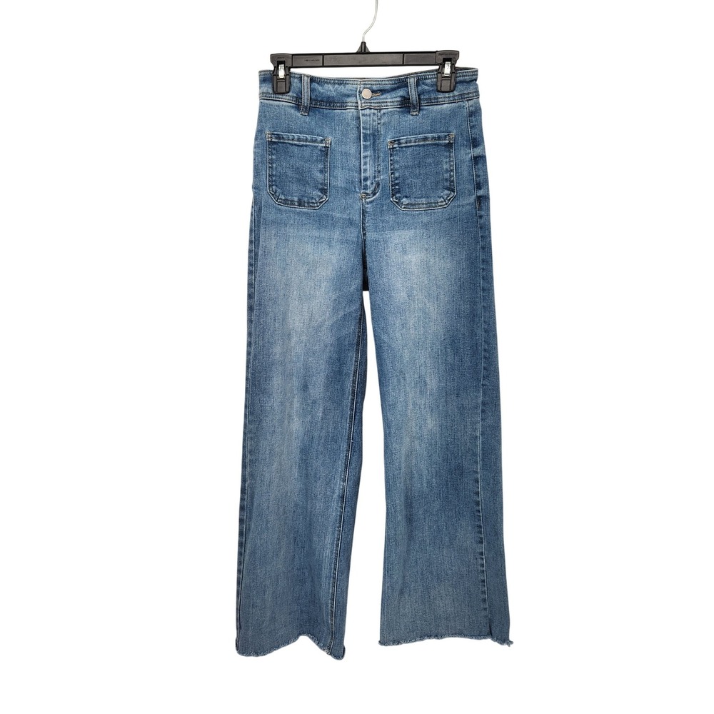 OAT New York Women's Size 4/27 Wide Leg Patch Pocket Raw Hem Stretch Jeans